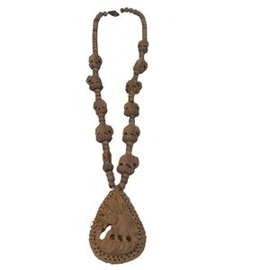 Vintage Hand carved Wooden Elephant Necklace With Barrel Screw Clasp.